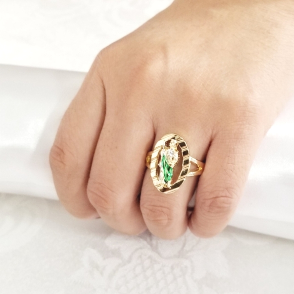 14K Gold Plated Green Saint Jude Women's Ring. New